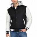 Black/White Small Men's Hooded Varsity Jacket w/ Detachable Hood